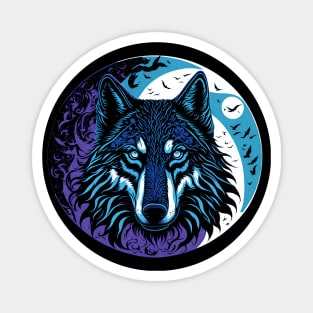 The Wolf in the Full Moon Accompanied by a Murder of Crows Magnet